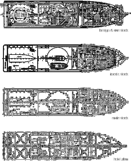 line diagrams of the bridge & sun deck, focsle deck, main deck and hold plan of the Suri